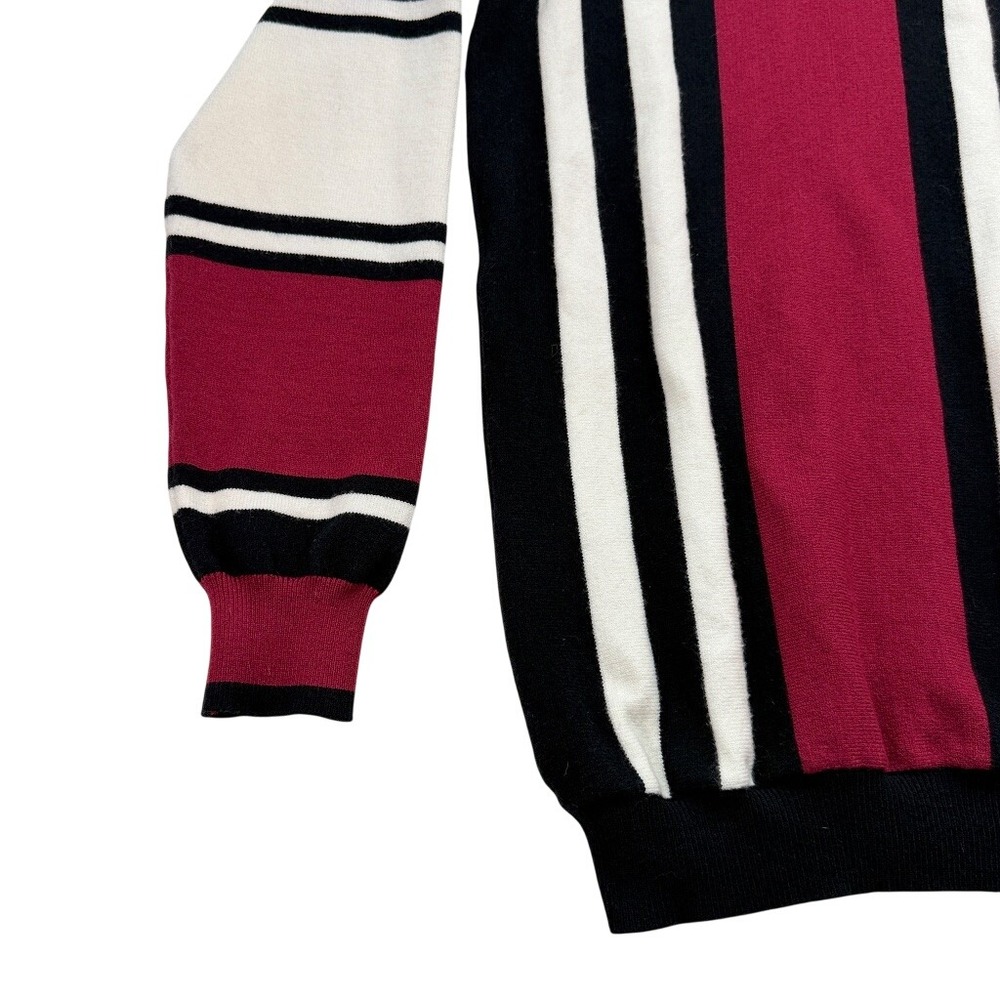 Vintage Vertical Striped Sweater Mens XL Black White Red Crewneck Knit Pullover - Picture 4 of 9